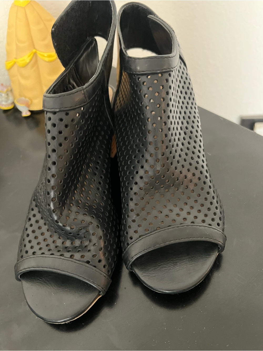 Cityclassified Black Perforated Peep-Toe Ankle Booties